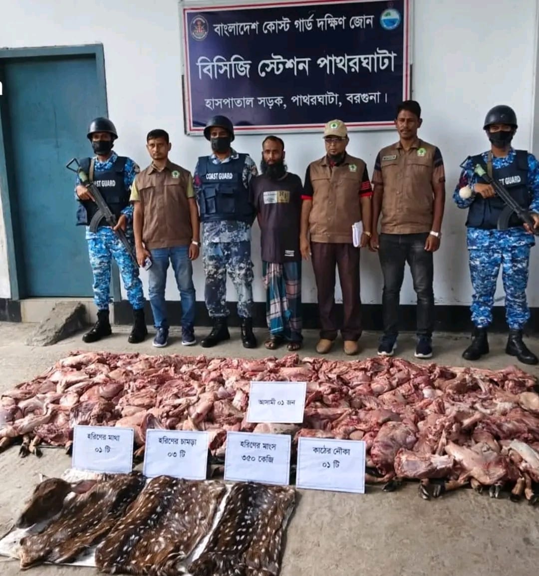 পাথরঘাটায় ৩৫০ কেজি হরিণের মাংসসহ আটক ১ জন